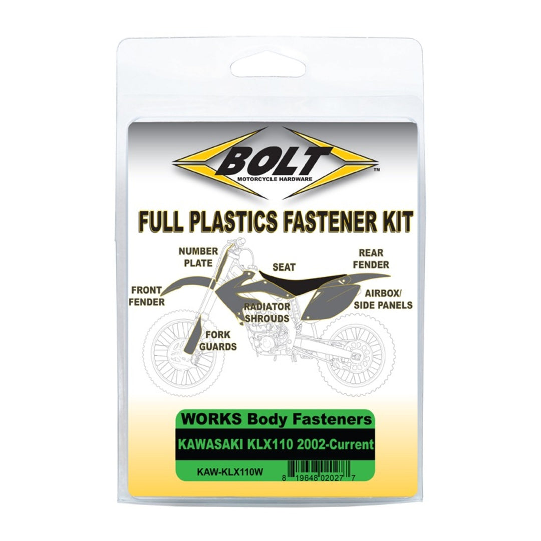 Bolt Body Work Fastener Kit Kawasaki ’02–Current KLX110 Works Kit