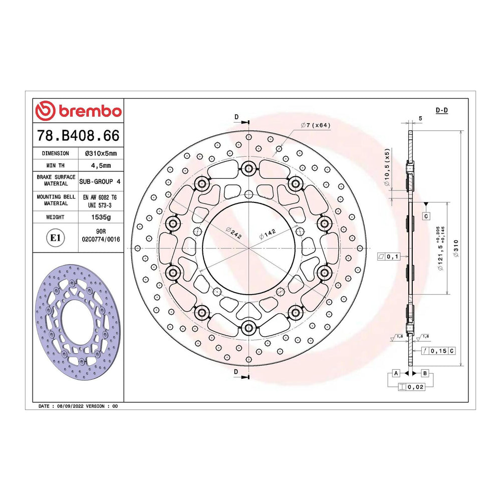 Brembo Prime Serie Oro Front Brake Disc 78B40866