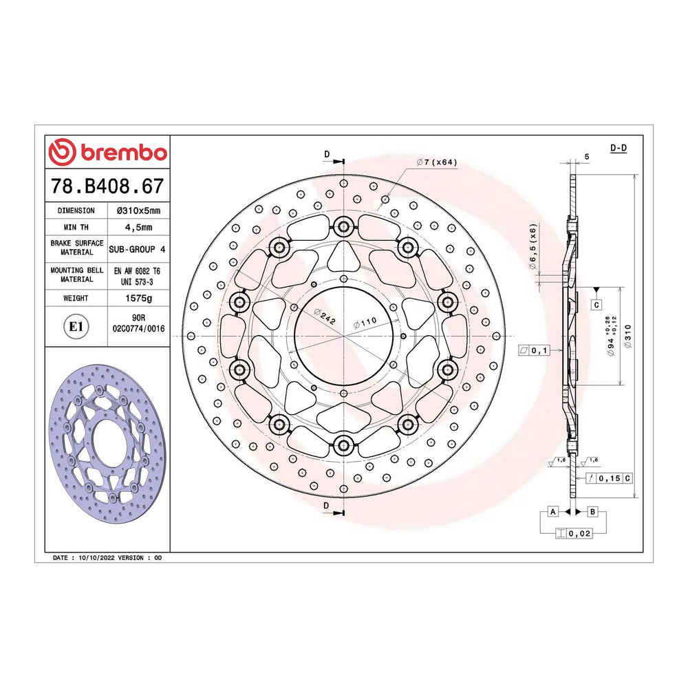 Brembo Prime Serie Oro Front Brake Disc 78B40867