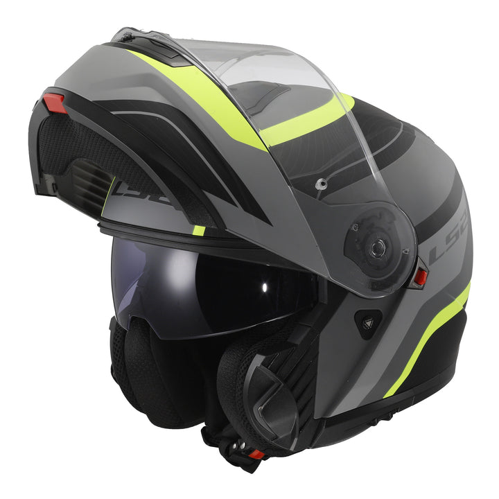 LS2 FF908 Strobe II Monza Flip Front Helmets - Matte Black / Hi-Vis Yellow 06