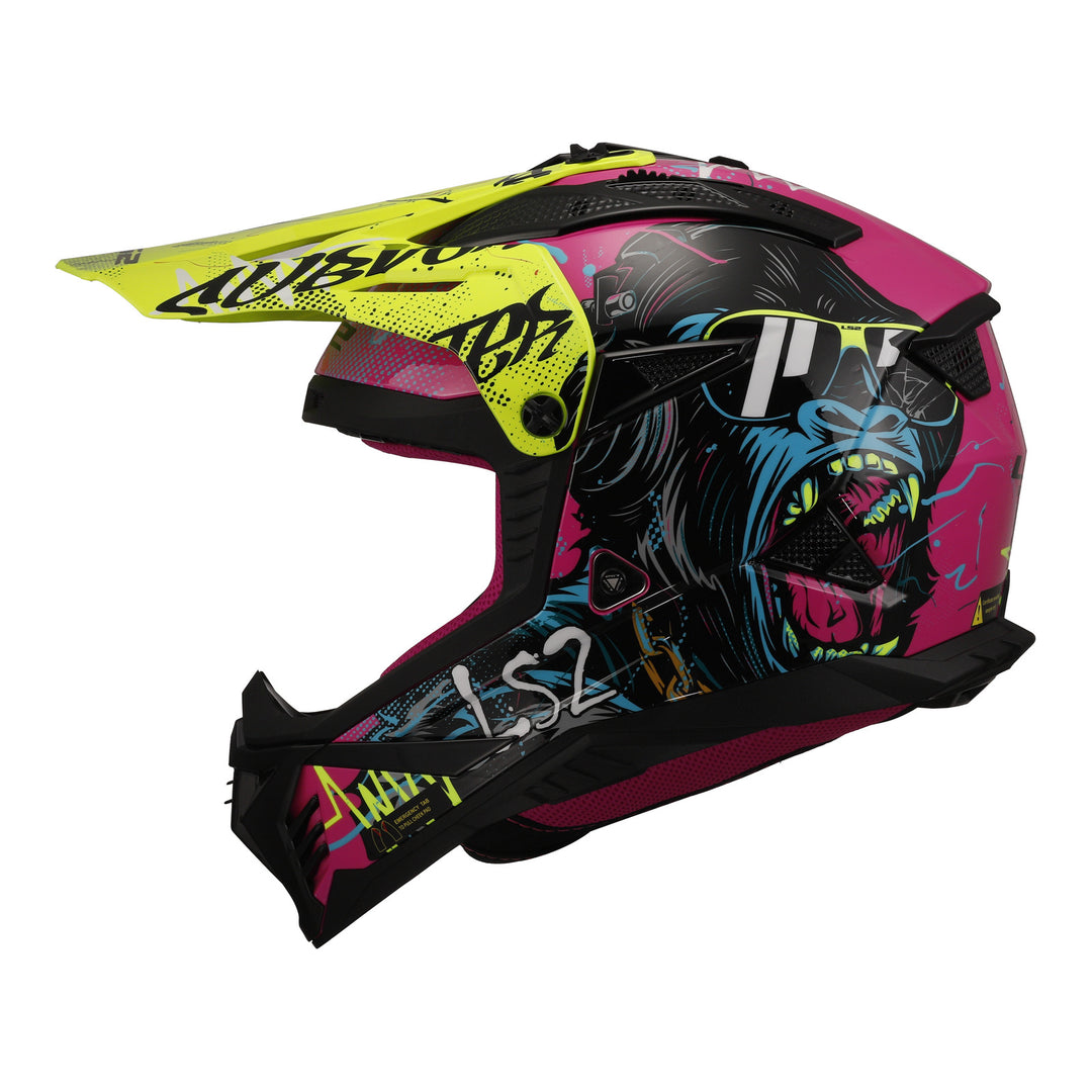 LS2 MX708 Fast II Gorilla Helmet - Purple / Hi-Vis Yellow 06