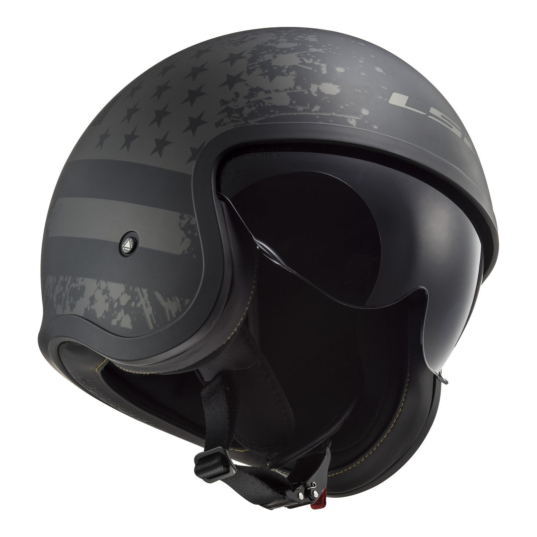 LS2 OF599 Spitfire II Flag Helmet - Matte Black 06